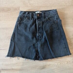 RE/Done Levis Jean Skirt 23 Black High Rise Mini A Line Raw Hem Retro USA Made